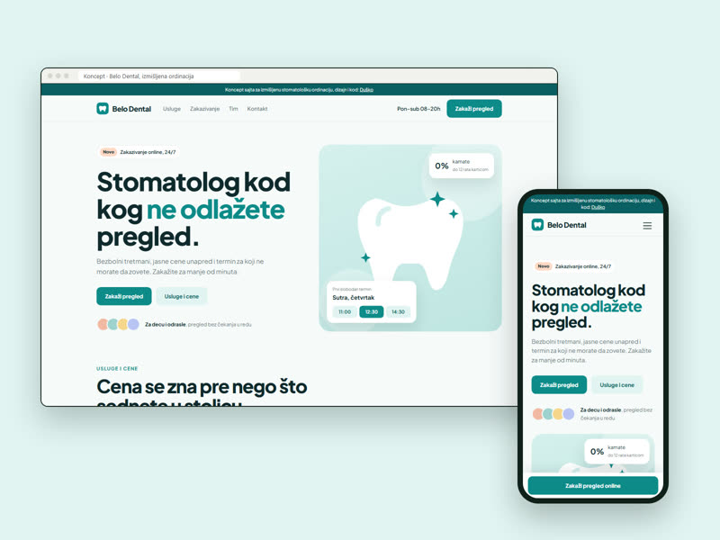 Belo Dental clinic website concept on desktop and phone