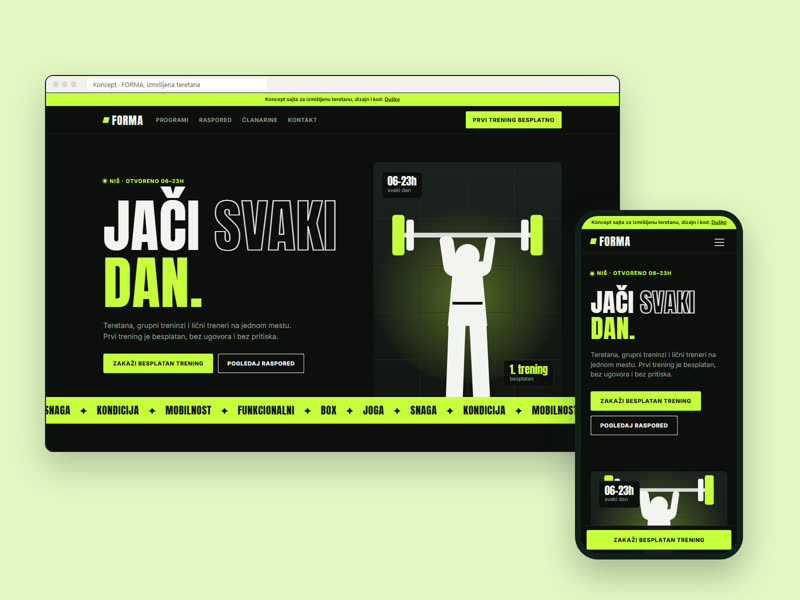 FORMA gym website concept on desktop and phone