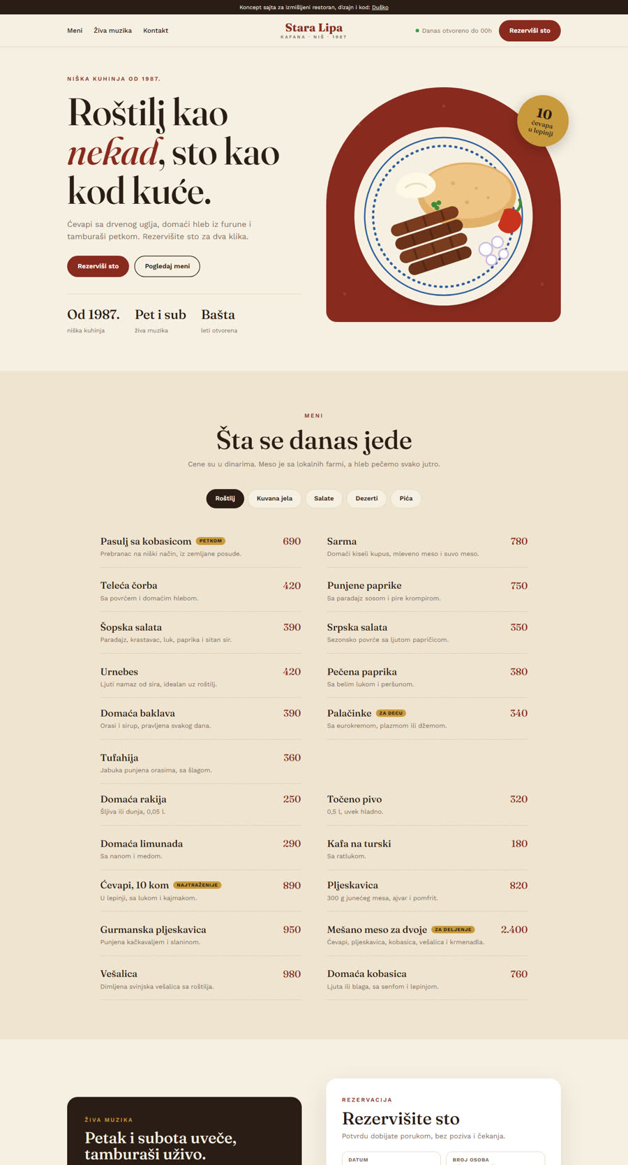 The full restaurant home page